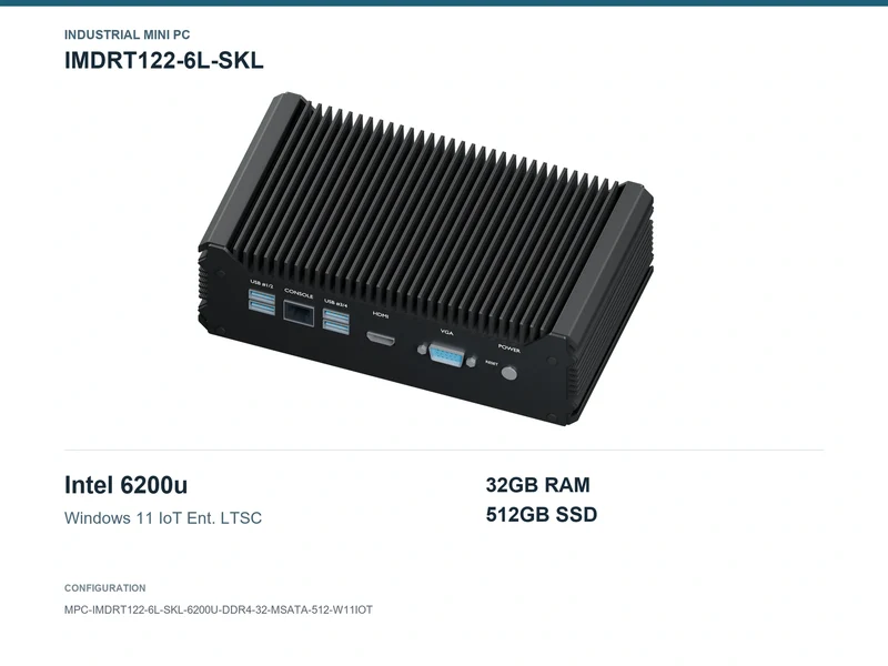 IMDRT122-6L-SKL Fanless Mini PC - Core i5-6200U, 32GB, 512GB mSATA, Windows 11 IoT LTSC