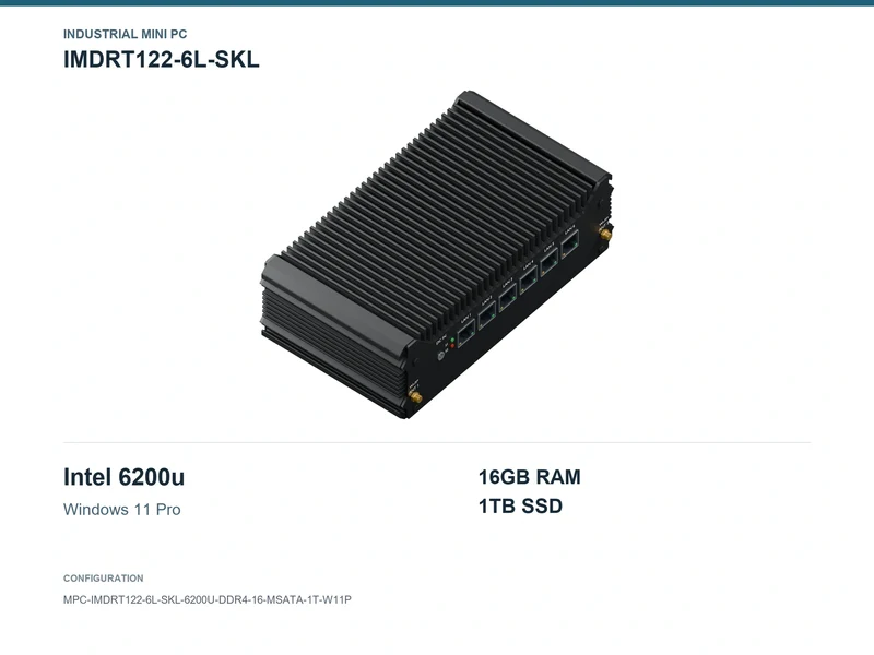 IMDRT122-6L-SKL Fanless Mini PC - Core i5-6200U, 16GB, 1TB mSATA, Windows 11 Pro