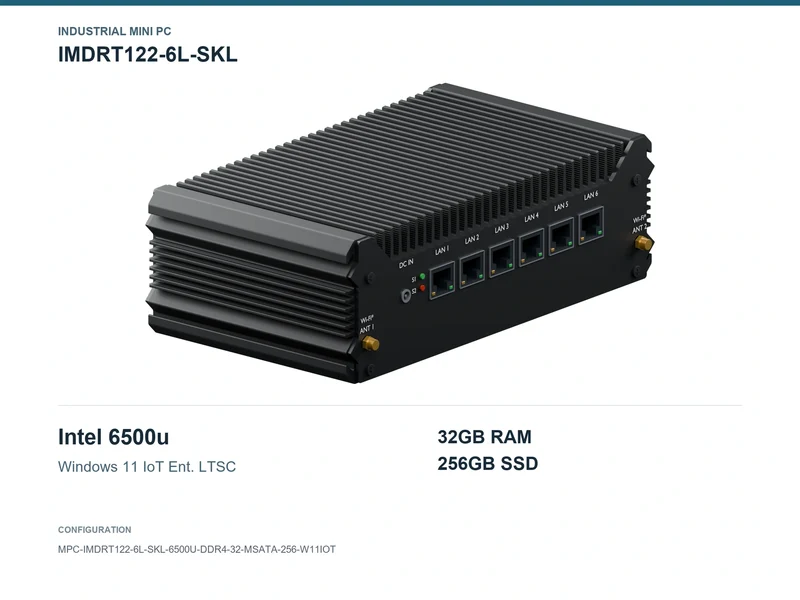 IMDRT122-6L-SKL Fanless Mini PC - Core i7-6500U, 32GB, 256GB mSATA, Windows 11 IoT LTSC