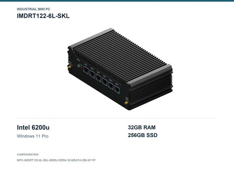 IMDRT122-6L-SKL Fanless Mini PC - Core i5-6200U, 32GB, 256GB mSATA, Windows 11 Pro