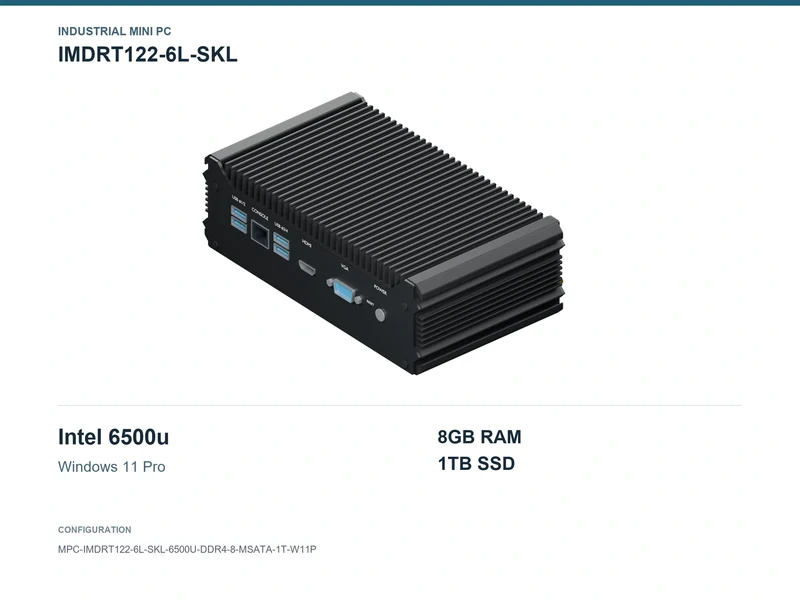 IMDRT122-6L-SKL Fanless Mini PC - Core i7-6500U, 8GB, 1TB mSATA, Windows 11 Pro