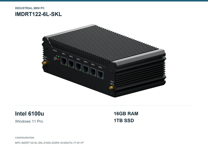 IMDRT122-6L-SKL Fanless Mini PC - Core i3-6100U, 16GB, 1TB mSATA, Windows 11 Pro