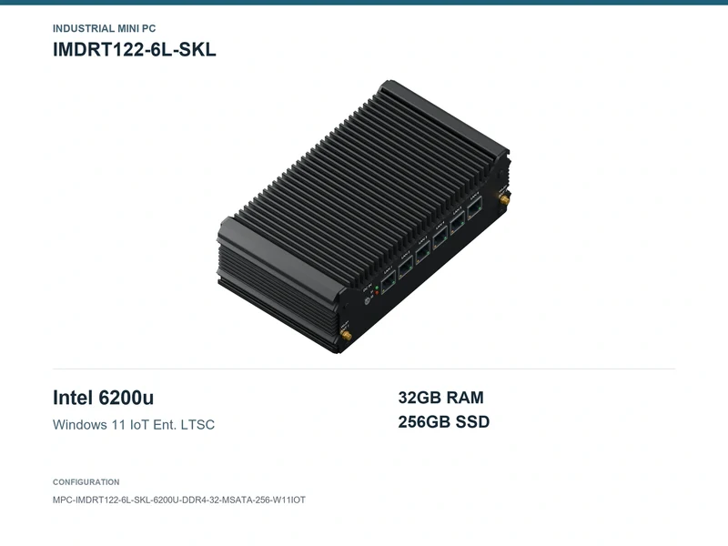 IMDRT122-6L-SKL Fanless Mini PC - Core i5-6200U, 32GB, 256GB mSATA, Windows 11 IoT LTSC