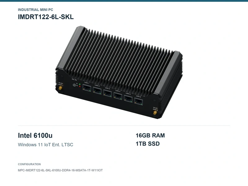 IMDRT122-6L-SKL Fanless Mini PC - Core i3-6100U, 16GB, 1TB mSATA, Windows 11 IoT LTSC
