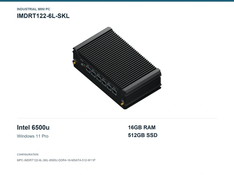 IMDRT122-6L-SKL Fanless Mini PC - Core i7-6500U, 16GB, 512GB mSATA, Windows 11 Pro