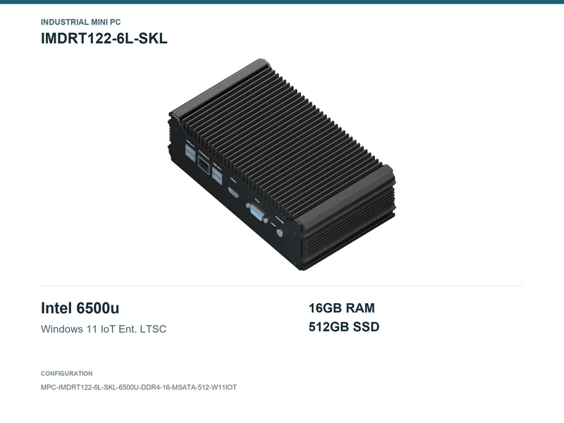 IMDRT122-6L-SKL Fanless Mini PC - Core i7-6500U, 16GB, 512GB mSATA, Windows 11 IoT LTSC