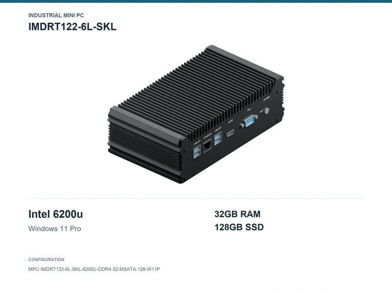 IMDRT122-6L-SKL Fanless Mini PC - Core i5-6200U, 32GB, 128GB mSATA, Windows 11 Pro
