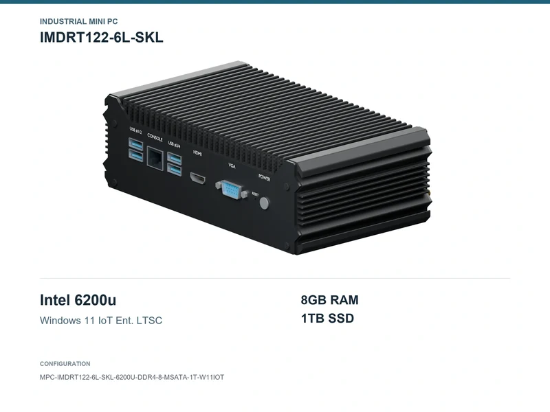 IMDRT122-6L-SKL Fanless Mini PC - Core i5-6200U, 8GB, 1TB mSATA, Windows 11 IoT LTSC