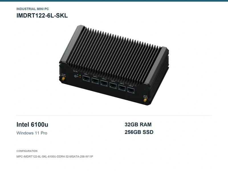 IMDRT122-6L-SKL Fanless Mini PC - Core i3-6100U, 32GB, 256GB mSATA, Windows 11 Pro