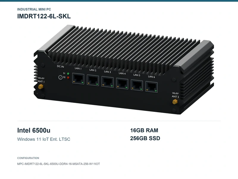 IMDRT122-6L-SKL Fanless Mini PC - Core i7-6500U, 16GB, 256GB mSATA, Windows 11 IoT LTSC