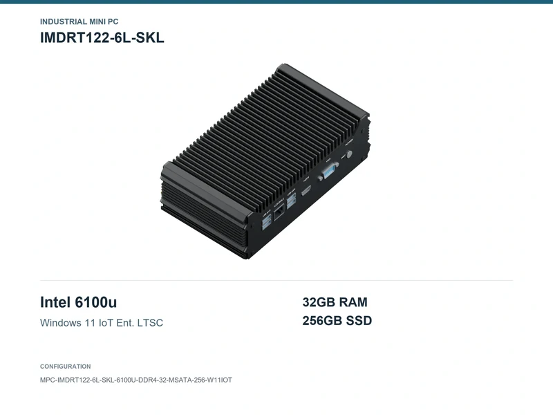IMDRT122-6L-SKL Fanless Mini PC - Core i3-6100U, 32GB, 256GB mSATA, Windows 11 IoT LTSC