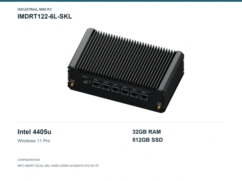 IMDRT122-6L-SKL Fanless Mini PC - Pentium 4405U, 32GB, 512GB mSATA, Windows 11 Pro