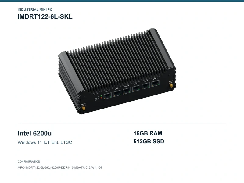 IMDRT122-6L-SKL Fanless Mini PC - Core i5-6200U, 16GB, 512GB mSATA, Windows 11 IoT LTSC