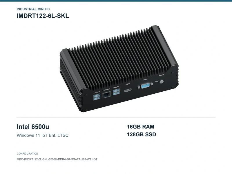 IMDRT122-6L-SKL Fanless Mini PC - Core i7-6500U, 16GB, 128GB mSATA, Windows 11 IoT LTSC