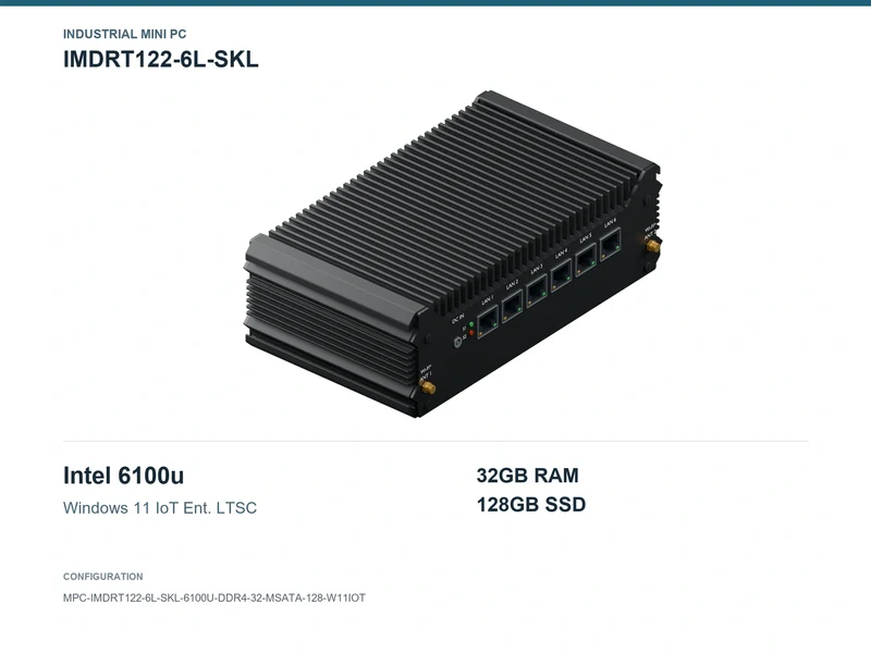 IMDRT122-6L-SKL Fanless Mini PC - Core i3-6100U, 32GB, 128GB mSATA, Windows 11 IoT LTSC
