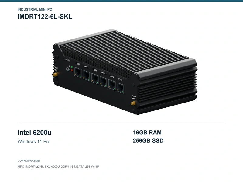 IMDRT122-6L-SKL Fanless Mini PC - Core i5-6200U, 16GB, 256GB mSATA, Windows 11 Pro