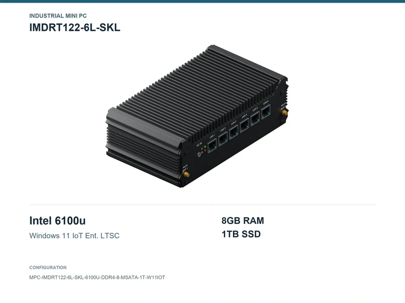 IMDRT122-6L-SKL Fanless Mini PC - Core i3-6100U, 8GB, 1TB mSATA, Windows 11 IoT LTSC