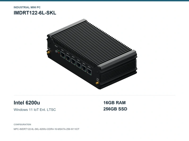 IMDRT122-6L-SKL Fanless Mini PC - Core i5-6200U, 16GB, 256GB mSATA, Windows 11 IoT LTSC
