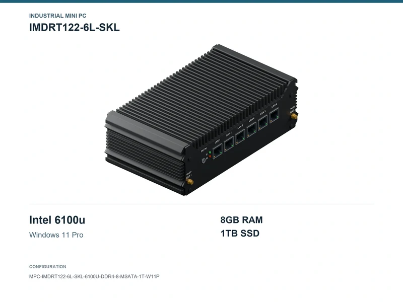 IMDRT122-6L-SKL Fanless Mini PC - Core i3-6100U, 8GB, 1TB mSATA, Windows 11 Pro