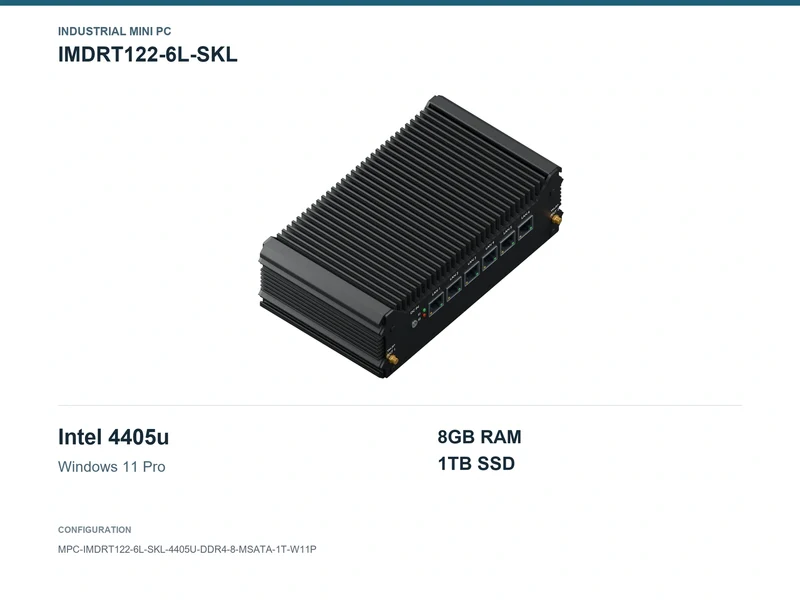 IMDRT122-6L-SKL Fanless Mini PC - Pentium 4405U, 8GB, 1TB mSATA, Windows 11 Pro