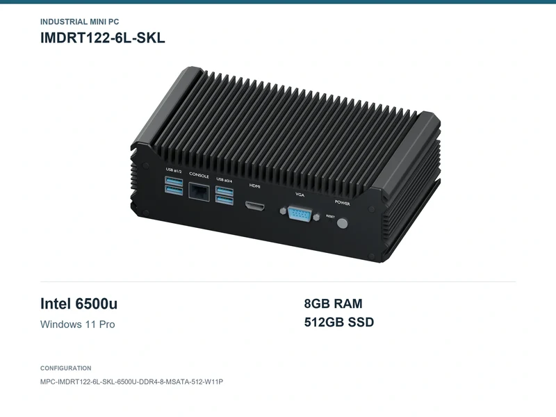 IMDRT122-6L-SKL Fanless Mini PC - Core i7-6500U, 8GB, 512GB mSATA, Windows 11 Pro