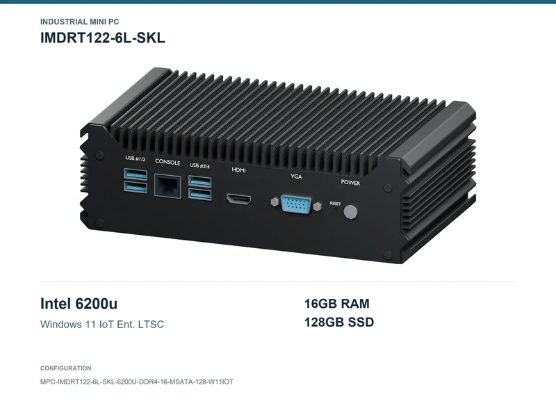 IMDRT122-6L-SKL Fanless Mini PC - Core i5-6200U, 16GB, 128GB mSATA, Windows 11 IoT LTSC