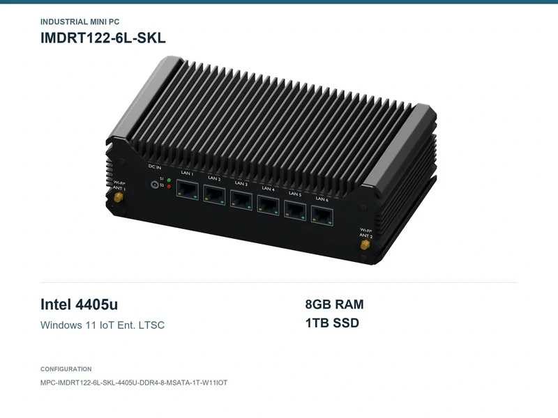 IMDRT122-6L-SKL Fanless Mini PC - Pentium 4405U, 8GB, 1TB mSATA, Windows 11 IoT LTSC