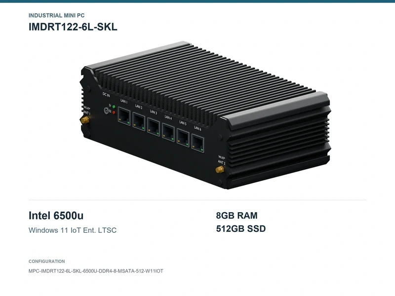 IMDRT122-6L-SKL Fanless Mini PC - Core i7-6500U, 8GB, 512GB mSATA, Windows 11 IoT LTSC