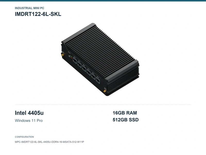 IMDRT122-6L-SKL Fanless Mini PC - Pentium 4405U, 16GB, 512GB mSATA, Windows 11 Pro