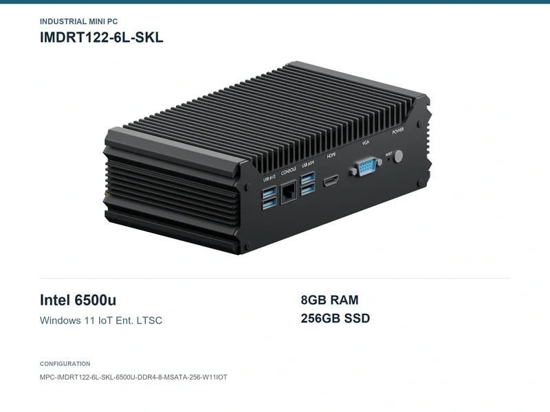 IMDRT122-6L-SKL Fanless Mini PC - Core i7-6500U, 8GB, 256GB mSATA, Windows 11 IoT LTSC