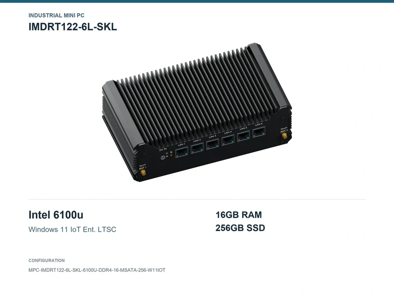 IMDRT122-6L-SKL Fanless Mini PC - Core i3-6100U, 16GB, 256GB mSATA, Windows 11 IoT LTSC