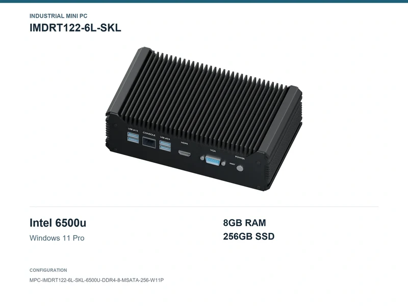 IMDRT122-6L-SKL Fanless Mini PC - Core i7-6500U, 8GB, 256GB mSATA, Windows 11 Pro