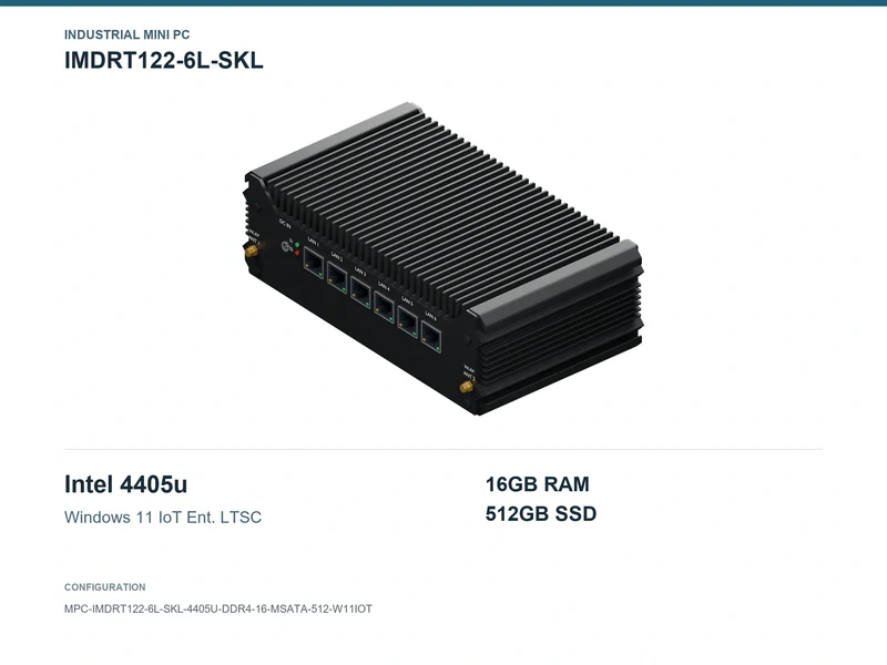 IMDRT122-6L-SKL Fanless Mini PC - Pentium 4405U, 16GB, 512GB mSATA, Windows 11 IoT LTSC
