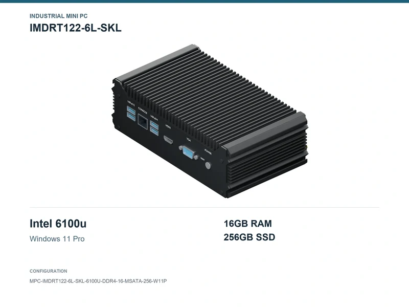 IMDRT122-6L-SKL Fanless Mini PC - Core i3-6100U, 16GB, 256GB mSATA, Windows 11 Pro