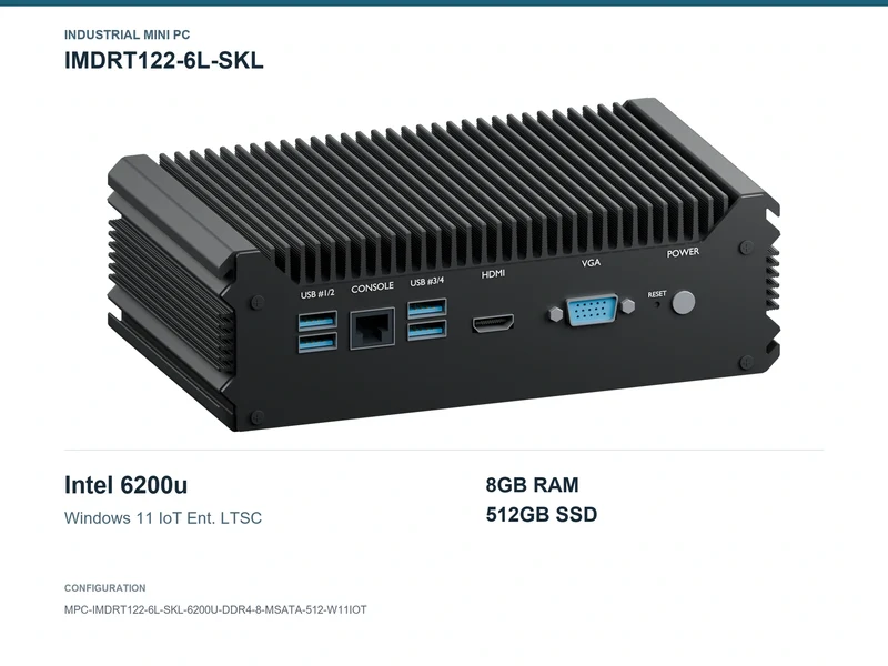 IMDRT122-6L-SKL Fanless Mini PC - Core i5-6200U, 8GB, 512GB mSATA, Windows 11 IoT LTSC