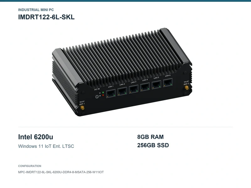 IMDRT122-6L-SKL Fanless Mini PC - Core i5-6200U, 8GB, 256GB mSATA, Windows 11 IoT LTSC