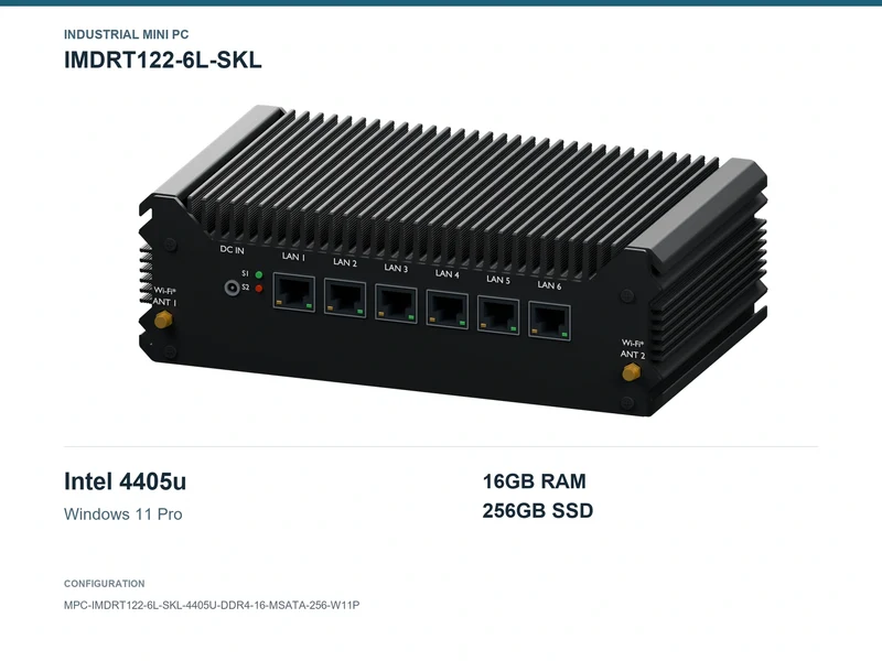 IMDRT122-6L-SKL Fanless Mini PC - Pentium 4405U, 16GB, 256GB mSATA, Windows 11 Pro