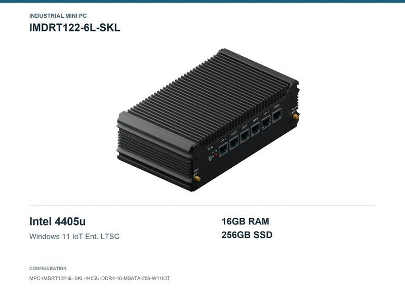 IMDRT122-6L-SKL Fanless Mini PC - Pentium 4405U, 16GB, 256GB mSATA, Windows 11 IoT LTSC