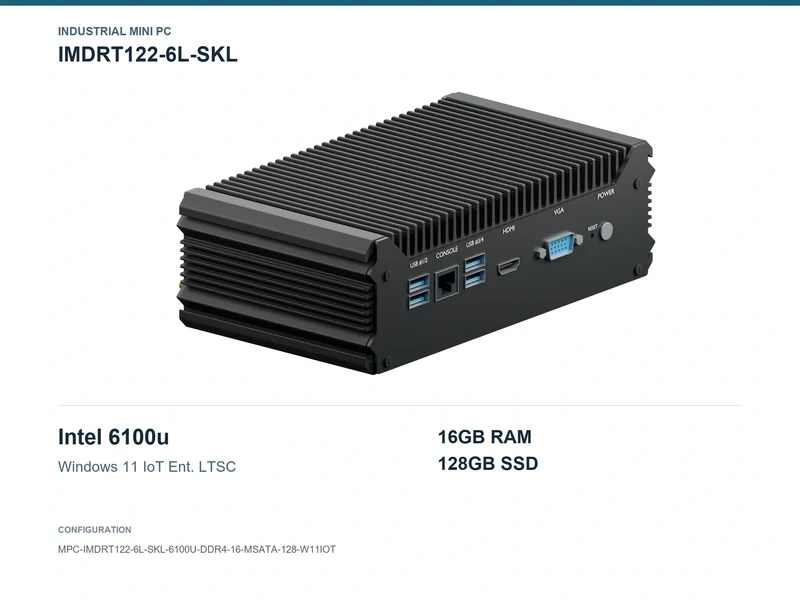 IMDRT122-6L-SKL Fanless Mini PC - Core i3-6100U, 16GB, 128GB mSATA, Windows 11 IoT LTSC