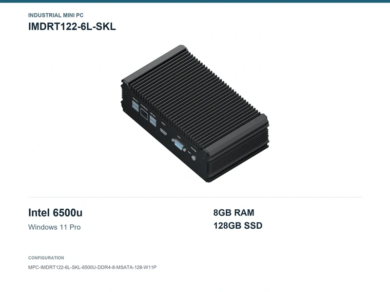 IMDRT122-6L-SKL Fanless Mini PC - Core i7-6500U, 8GB, 128GB mSATA, Windows 11 Pro