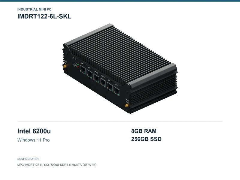 IMDRT122-6L-SKL Fanless Mini PC - Core i5-6200U, 8GB, 256GB mSATA, Windows 11 Pro
