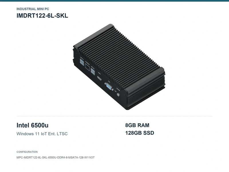 IMDRT122-6L-SKL Fanless Mini PC - Core i7-6500U, 8GB, 128GB mSATA, Windows 11 IoT LTSC