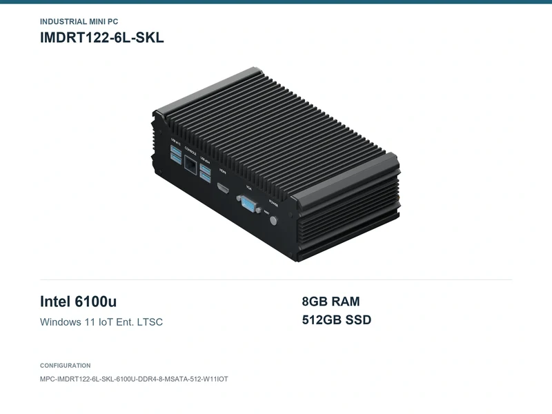 IMDRT122-6L-SKL Fanless Mini PC - Core i3-6100U, 8GB, 512GB mSATA, Windows 11 IoT LTSC