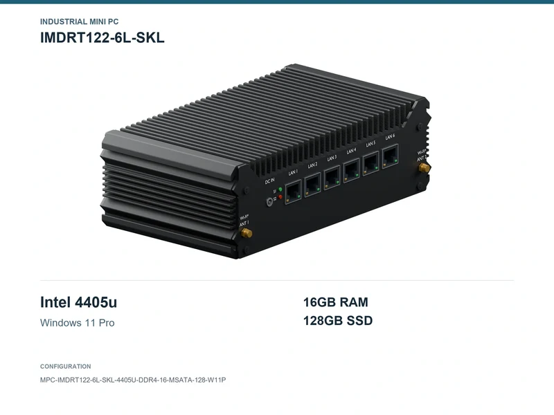 IMDRT122-6L-SKL Fanless Mini PC - Pentium 4405U, 16GB, 128GB mSATA, Windows 11 Pro