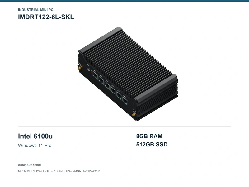 IMDRT122-6L-SKL Fanless Mini PC - Core i3-6100U, 8GB, 512GB mSATA, Windows 11 Pro