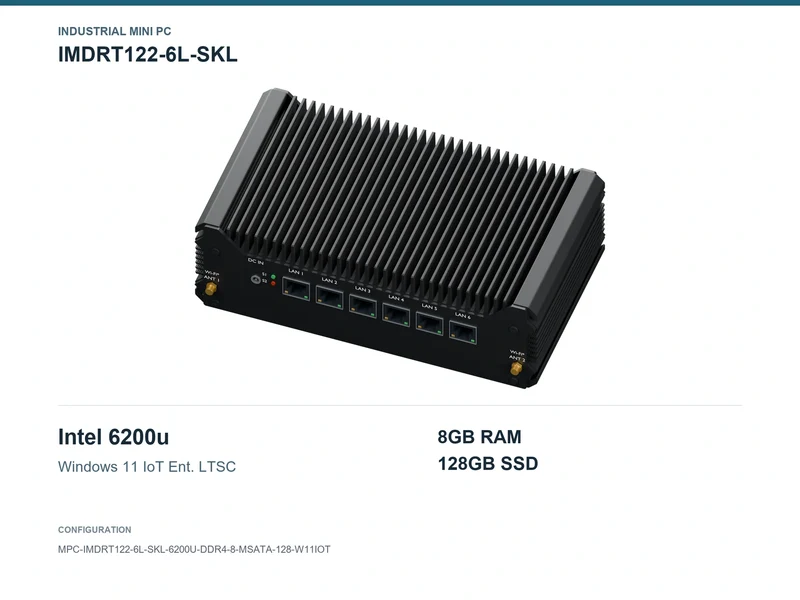 IMDRT122-6L-SKL Fanless Mini PC - Core i5-6200U, 8GB, 128GB mSATA, Windows 11 IoT LTSC