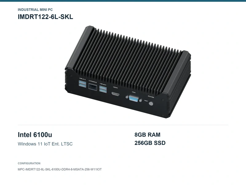 IMDRT122-6L-SKL Fanless Mini PC - Core i3-6100U, 8GB, 256GB mSATA, Windows 11 IoT LTSC