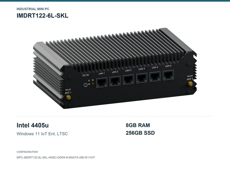 IMDRT122-6L-SKL Fanless Mini PC - Pentium 4405U, 8GB, 256GB mSATA, Windows 11 IoT LTSC