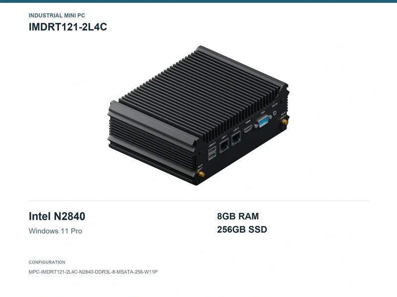 IMDRT121-2L4C Fanless Mini PC - Celeron N2840, 8GB, 256GB mSATA, Windows 11 Pro