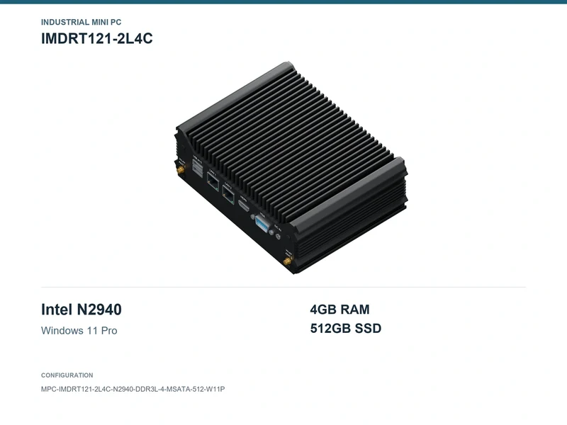 IMDRT121-2L4C Fanless Mini PC - Celeron N2940, 4GB, 512GB mSATA, Windows 11 Pro